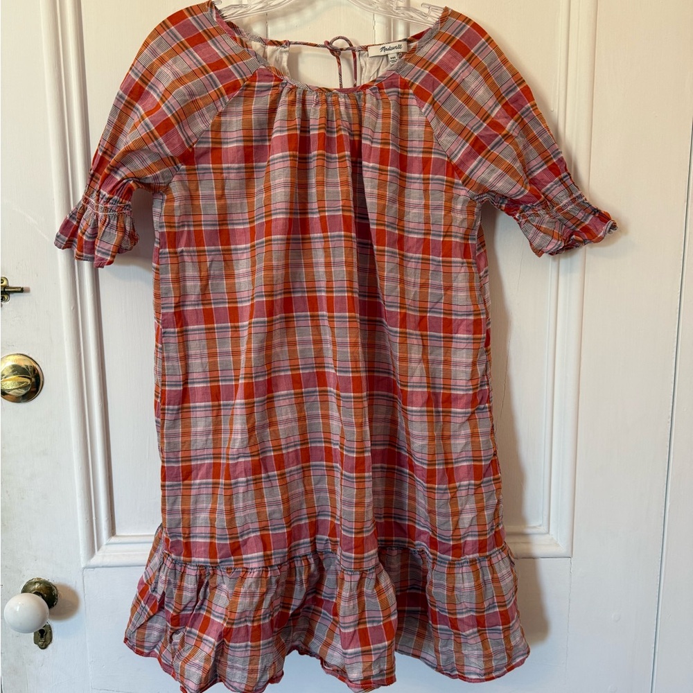 Madewell Checkered Mini Dress in Red and Orange